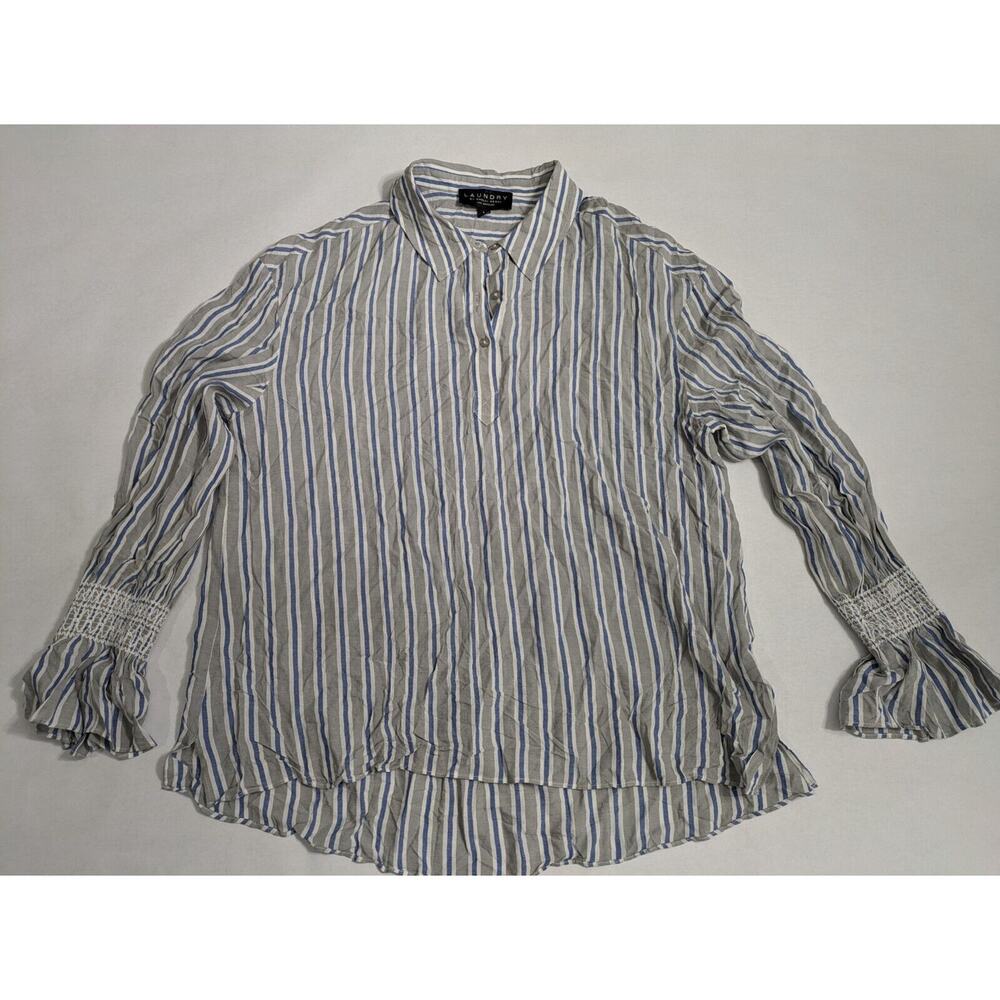 Laundry Top Women’s Size 6‎ Shelli Segal Stripes Long Sleeves 3 Button Blouse